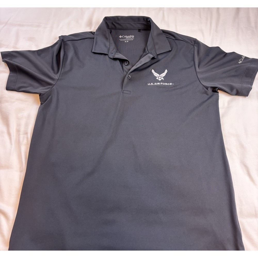 Columbia U.S. AIR FORCE USAF Gray POLO GOLF SHIRT Front Logo Medium